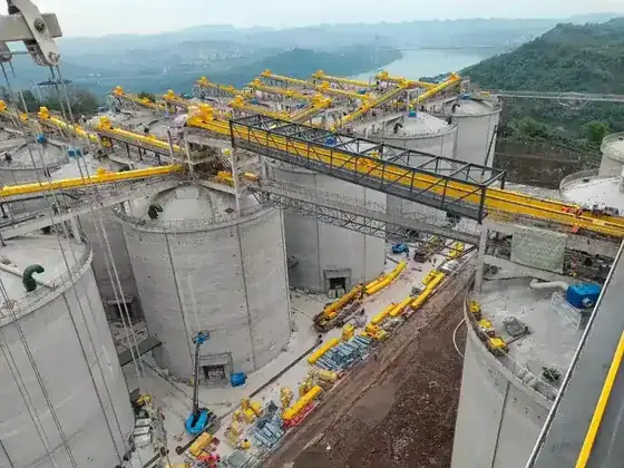 Concrete foundation and cone base prepared underneath a steel storage silo