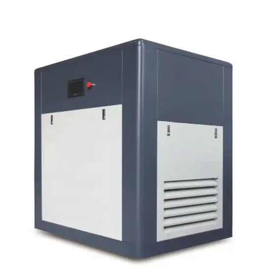 Screw compressor with control panel and service access panels open