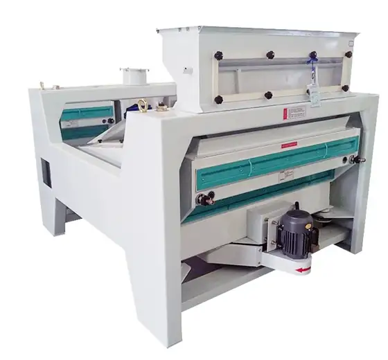 Rotary paddy cleaner installed in a grain processing plant