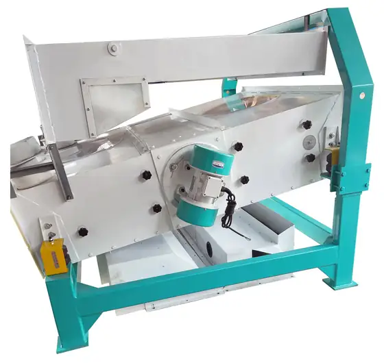Vibrating cleaner frame with inlet hopper and sieve decks in the workshop