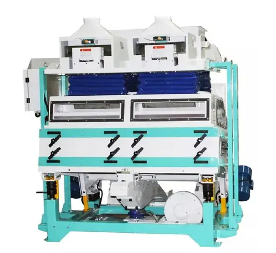 Destoner installed in a rice milling line with aspiration ducting