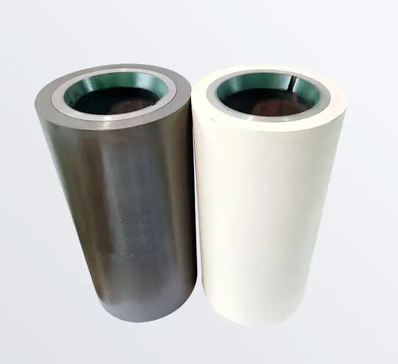 Rubber rollers stacked for packing at the factory