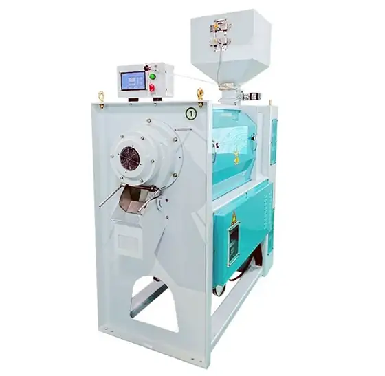 Whitener milling chamber opened showing the emery roller and screen