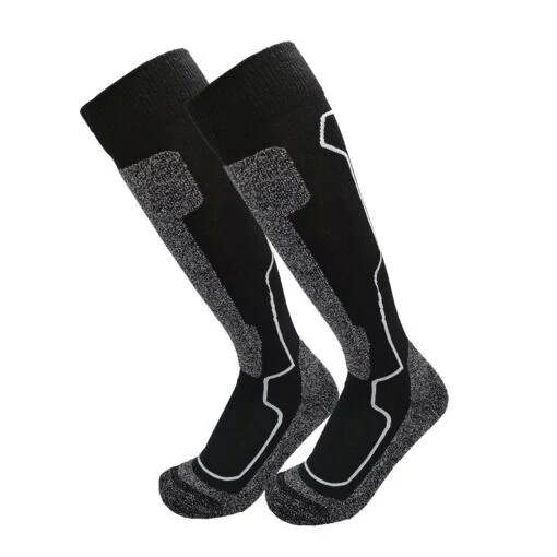 Black merino wool ski socks with contrast panel
