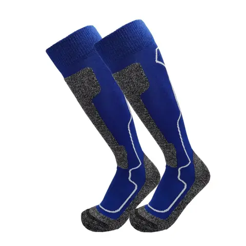 Blue over the calf merino wool ski socks