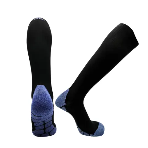 Black performance socks with blue footbed