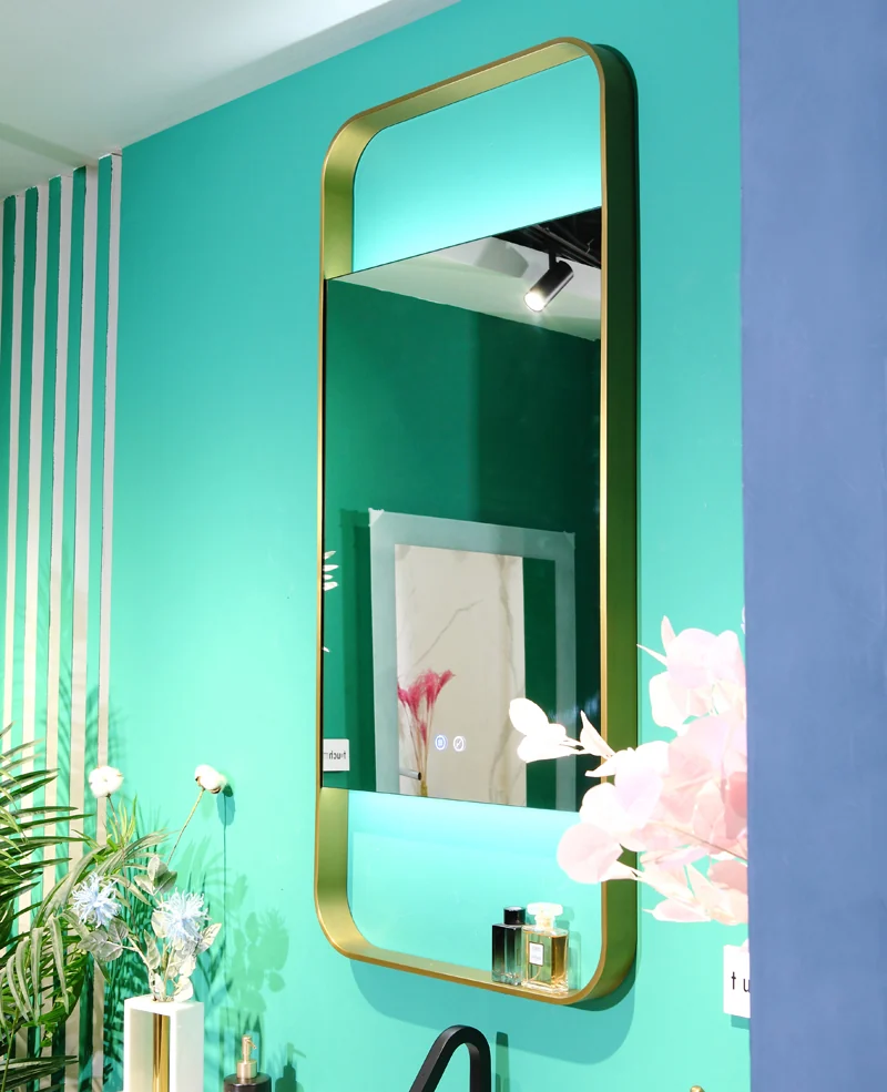 Luxury LED Backlit Illuminated Mirrors with Golden Frame and Shelf