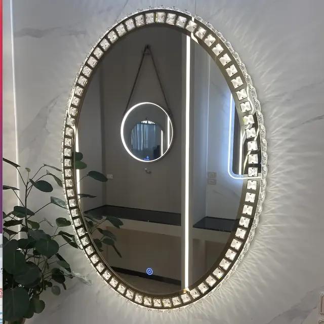 Illuminated mirror with crystal detailing