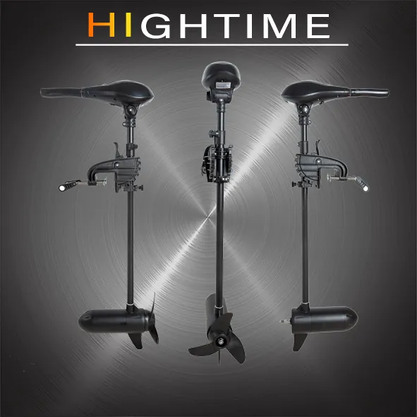 Three Hightime electric trolling motors shown side by side
