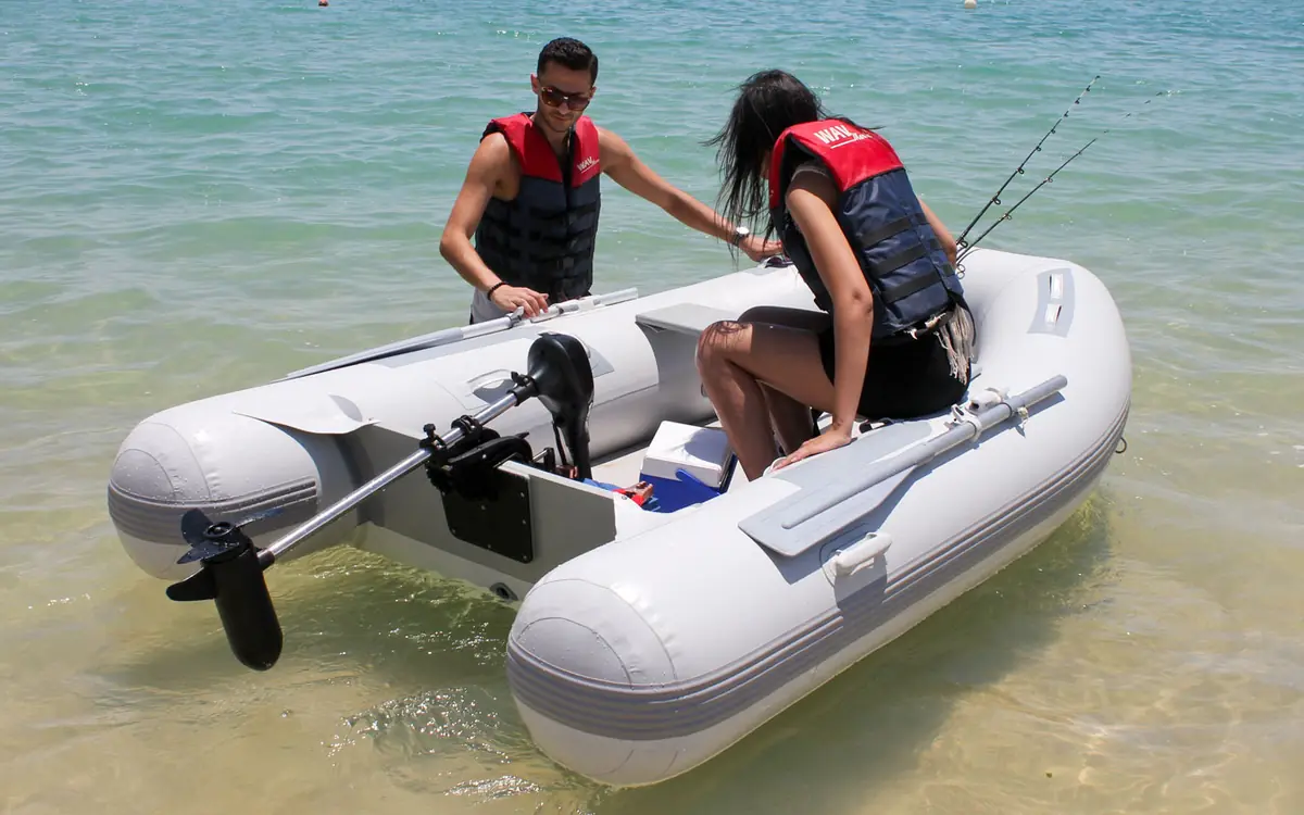 Shallow water launch of a small boat fitted with a Hightime electric trolling motor
