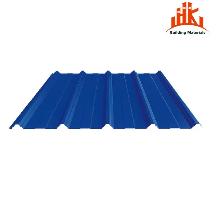 Blue corrugated metal roof sheet on a white background.