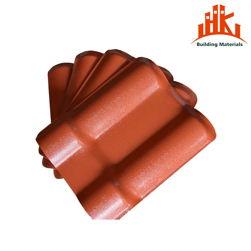 Stack of terracotta-colored roofing tiles with a glossy finish and curved profile.