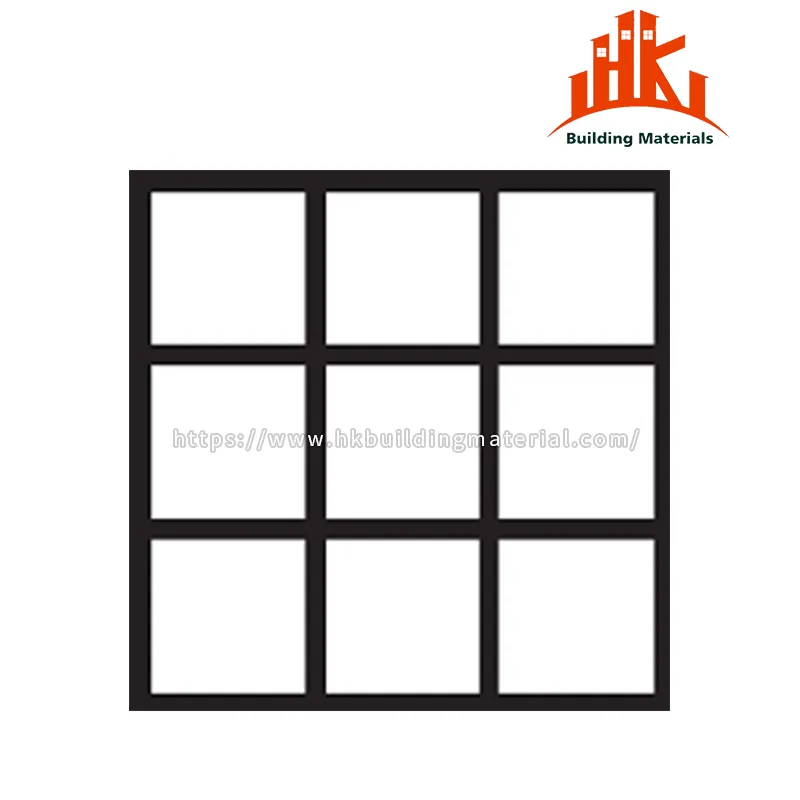 Black window muntin bar grid forming nine rectangular panes.