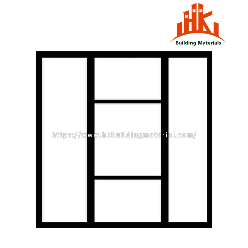 Schematic line drawing of a three-pane window frame layout.