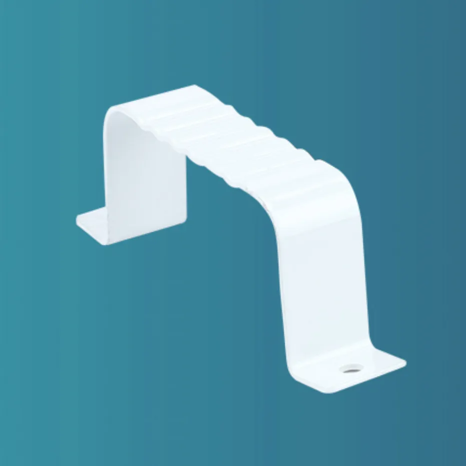 White metal offset pipe strap with pre-drilled mounting holes