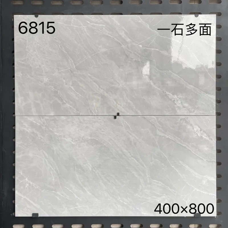 Grey marble effect floor tiles, model 6815, size 400x800mm, with Chinese text indicating multiple surface designs.