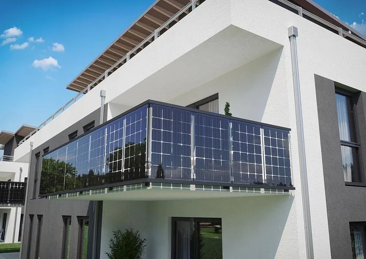Balcony-mounted lightweight PV modules on an apartment building