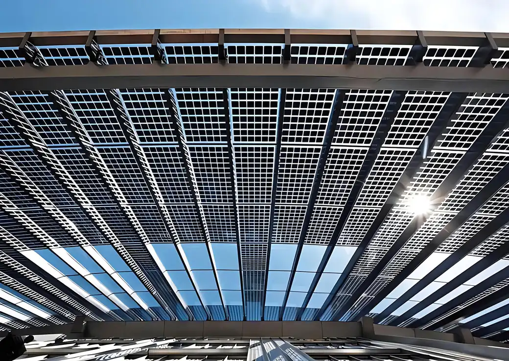Building-integrated PV canopy seen from underneath