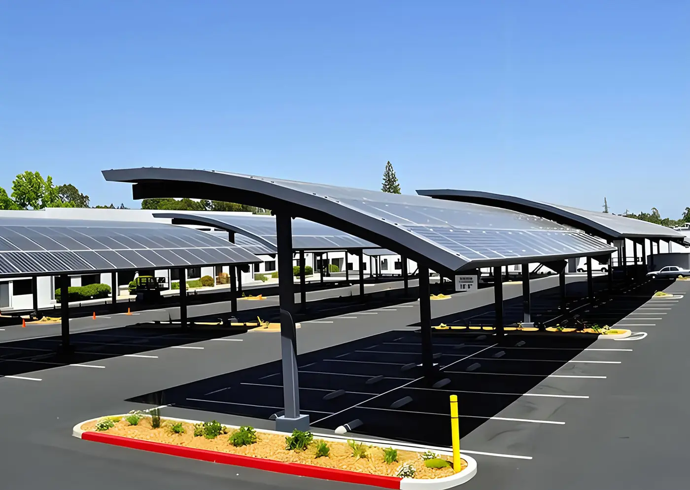 Solar carport canopy over parking bays