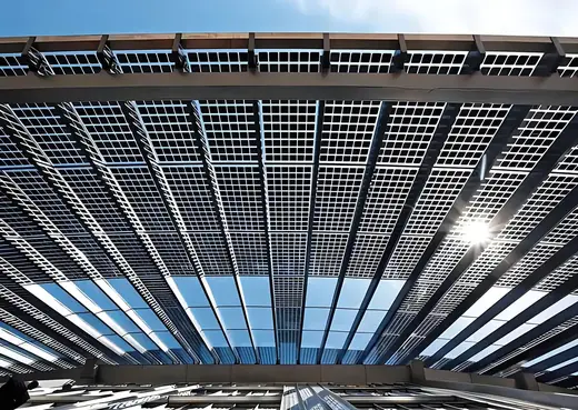 Building-integrated PV canopy seen from underneath