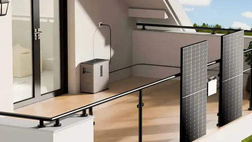 Lightweight PV modules mounted vertically on a balcony railing