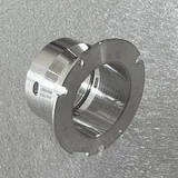 Machined aluminium tube connector with a flanged shoulder stepped spigot and a cross hole