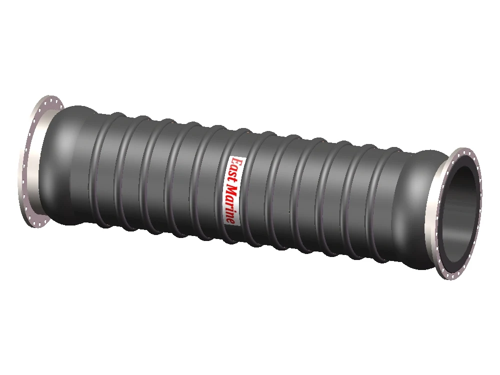Suction rubber hose with steel flanges and external reinforcement rings