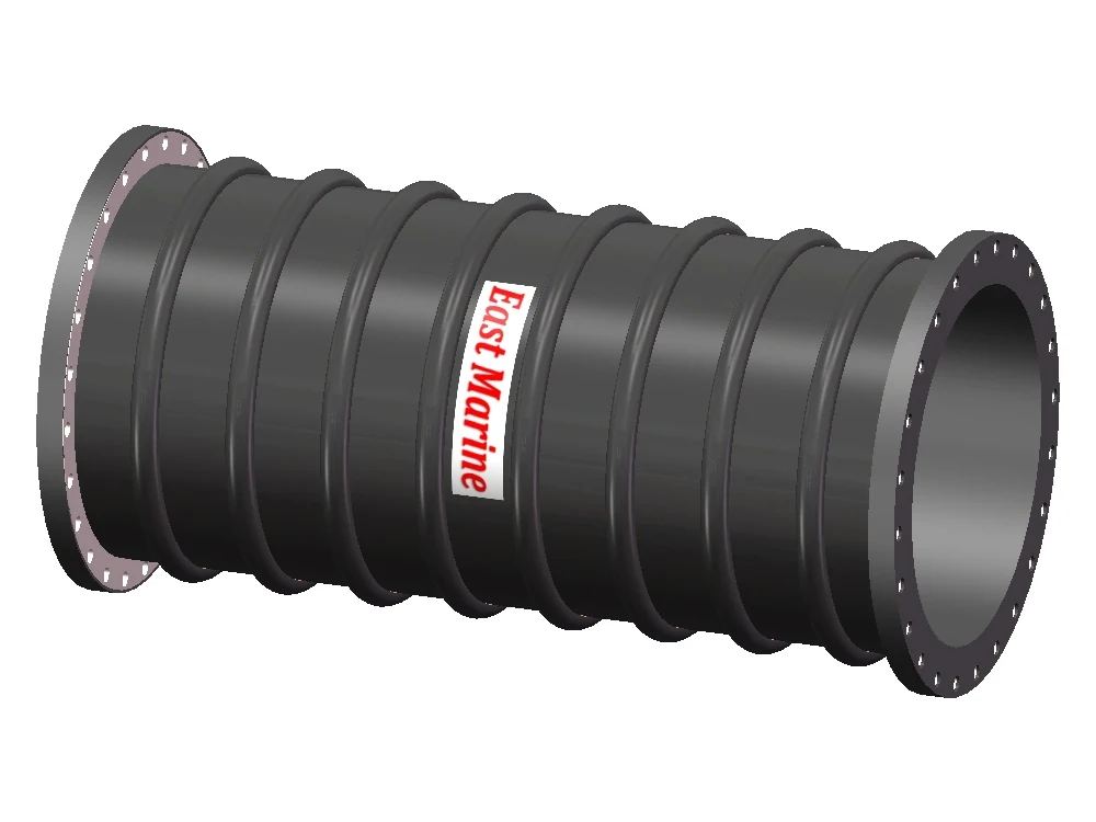 Suction rubber hose with sandwich flanges and reinforced body