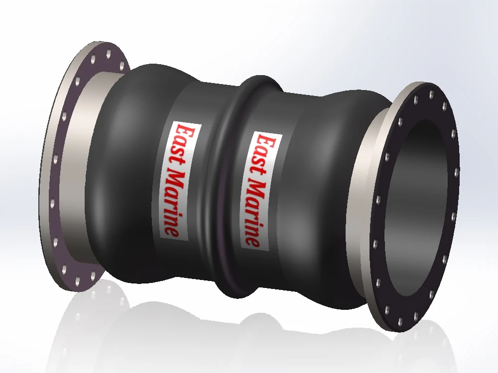 Short rubber expansion joint with steel flanges at both ends