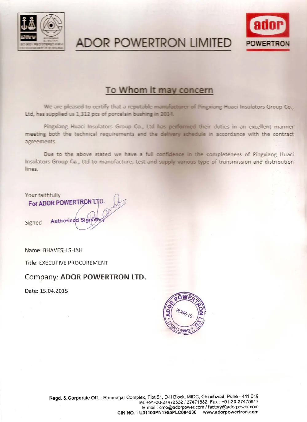 India - Ador Powertron Limited reference