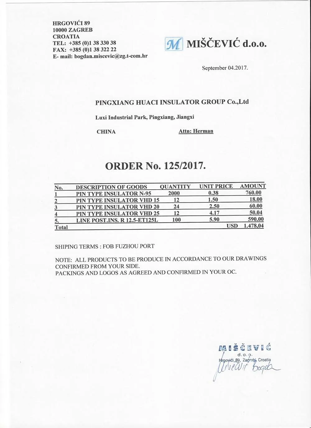 Croatia - Miscevic d.o.o. contract