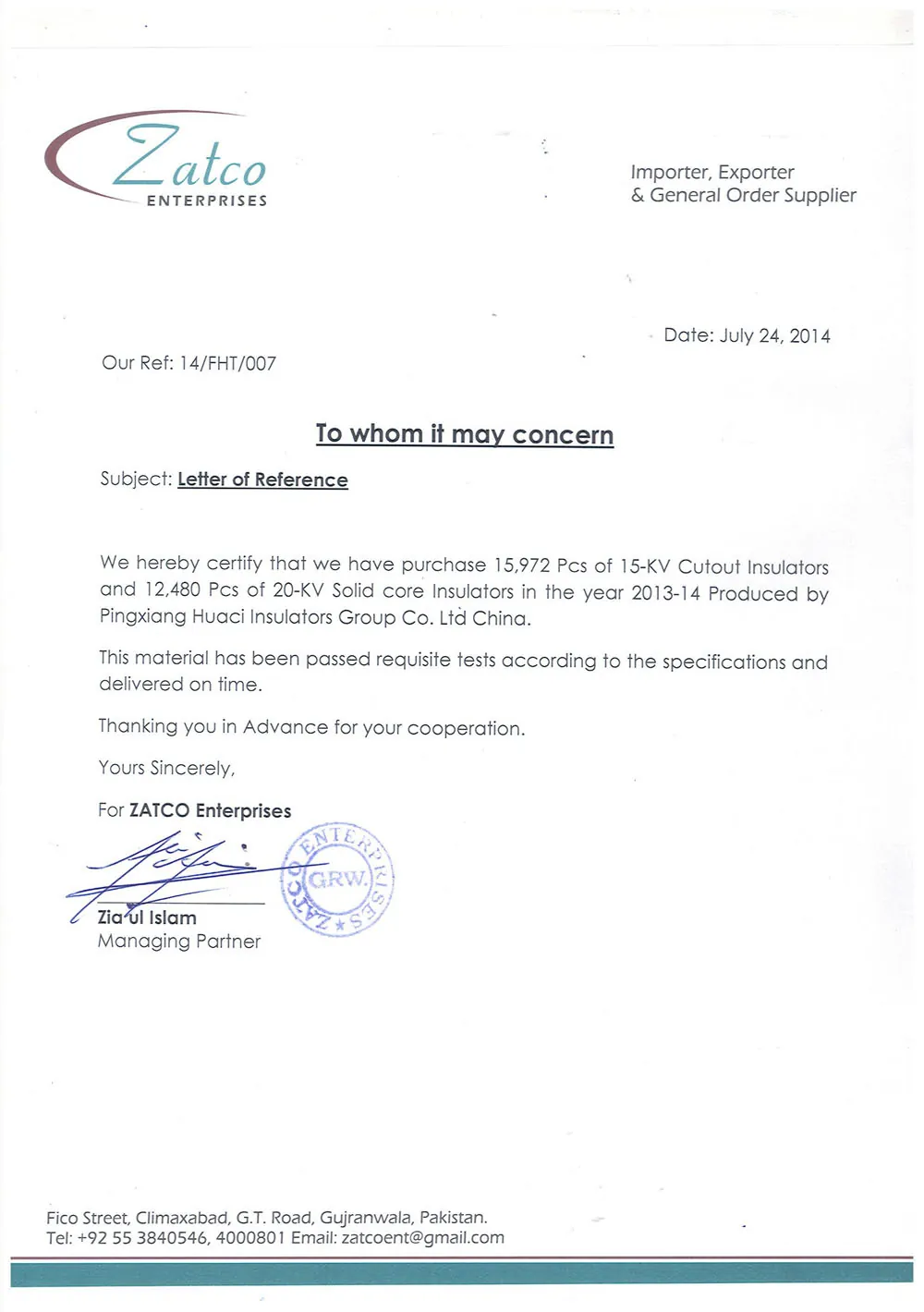 Pakistan - ZATCO Enterprises (FICO) reference