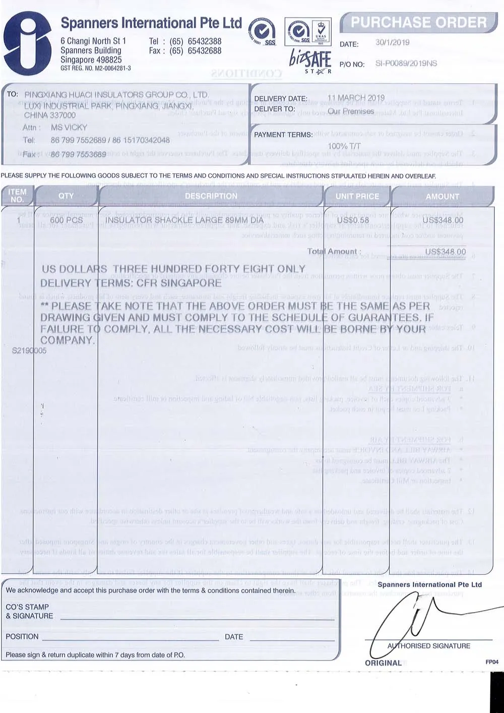 Singapore - Spanners International Pte Ltd contract