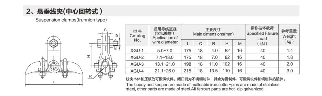 Trunnion Type Suspension Clamps dimension drawing
