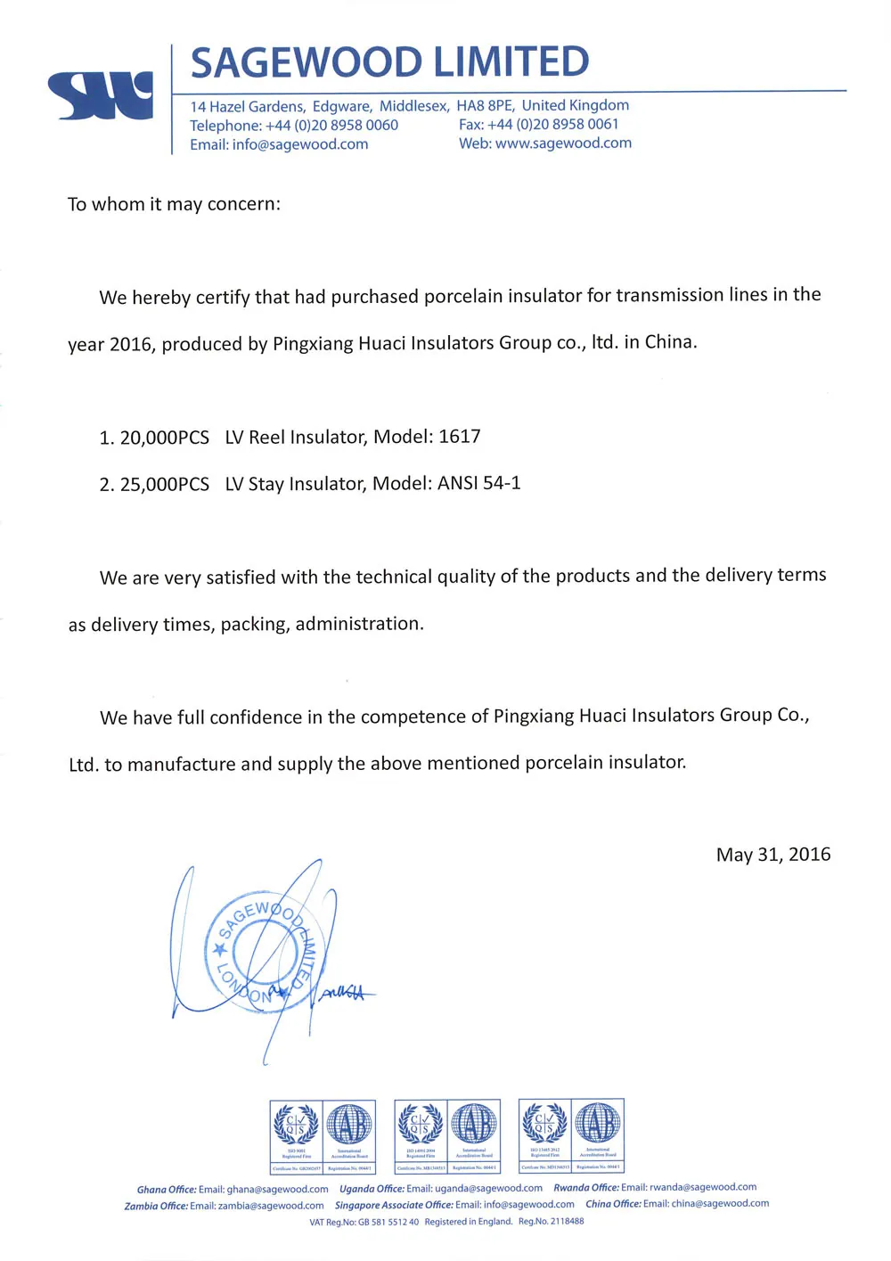 United Kingdom - Sagewood Limited reference
