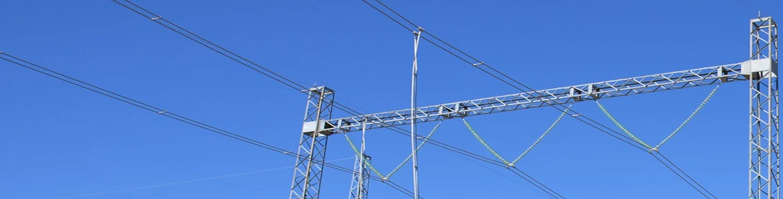 Steel gantry structures and conductors in an outdoor high voltage substation