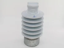 Brown glazed porcelain ANSI 57-2 line post insulator with galvanized mounting cap and base