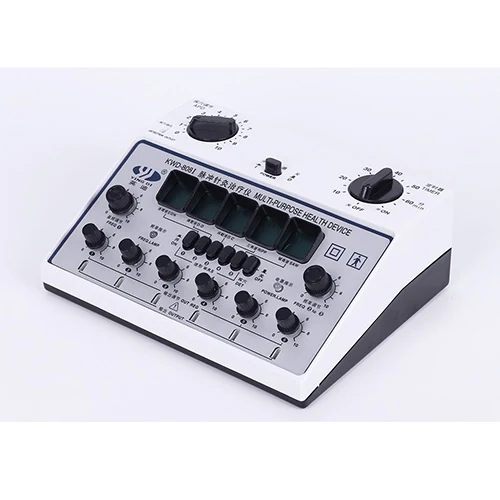 Top view of Yingdi KWD-808I electric acupuncture stimulator with channel jacks, rotary switches, and accessory wires