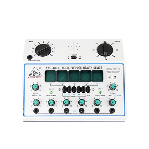 GreatWall KWD-808I electronic acupuncture stimulator front panel showing six output dials and wave selectors