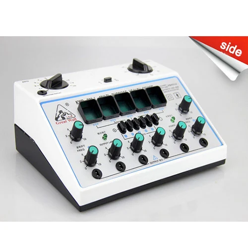 Side view of GreatWall KWD-808I acupuncture stimulator displaying power switch and rectangular output sockets