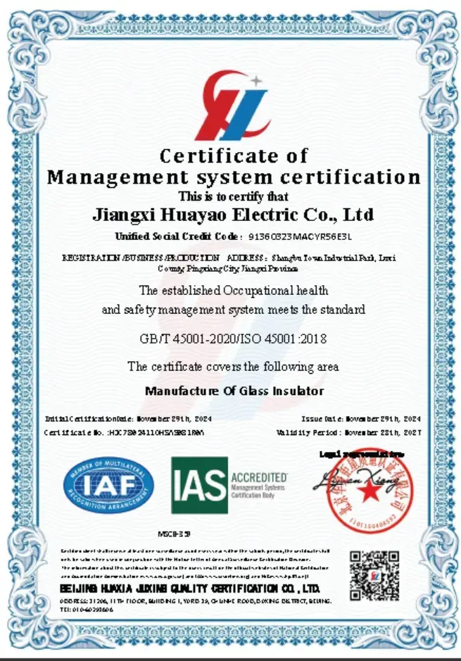 Huayao inspection report and certificate issued by an accredited testing body