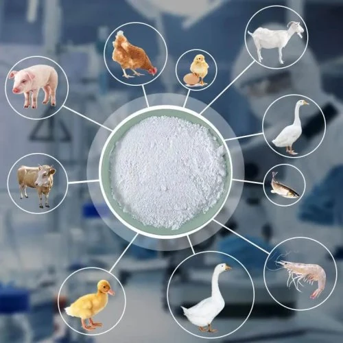 Feed additive shown with the livestock and aquaculture species it is dosed for
