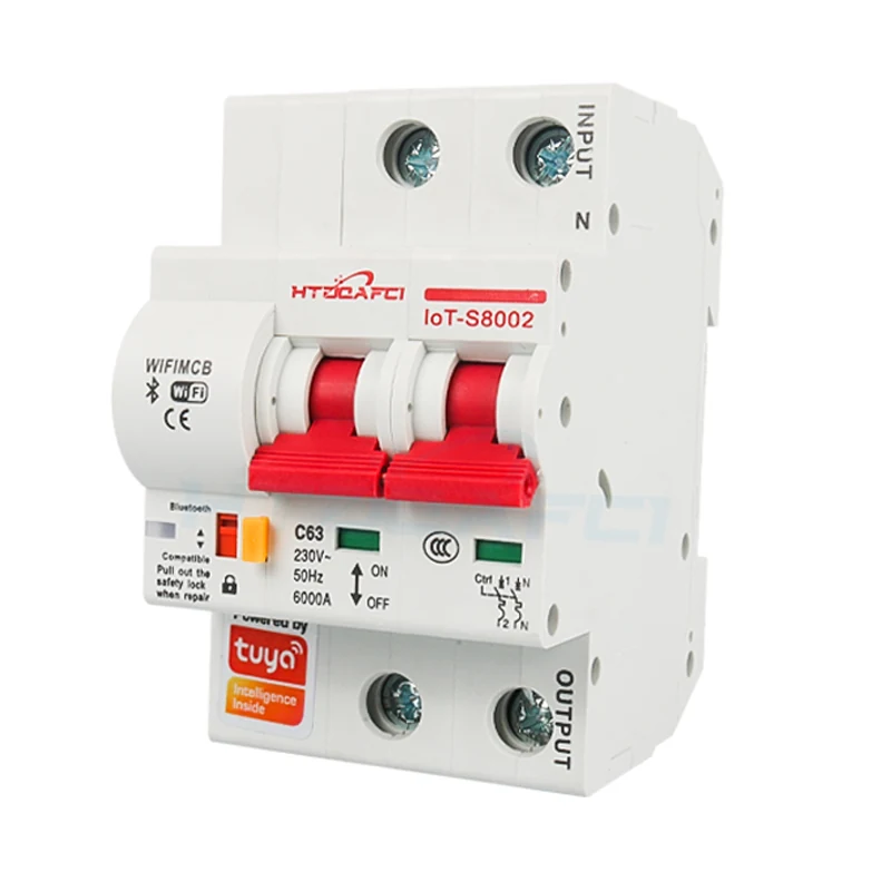 Tuya smart WiFi circuit breaker wiring terminals close up