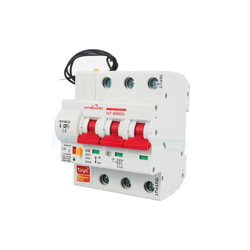 3P Tuya smart WiFi circuit breaker on DIN rail front view