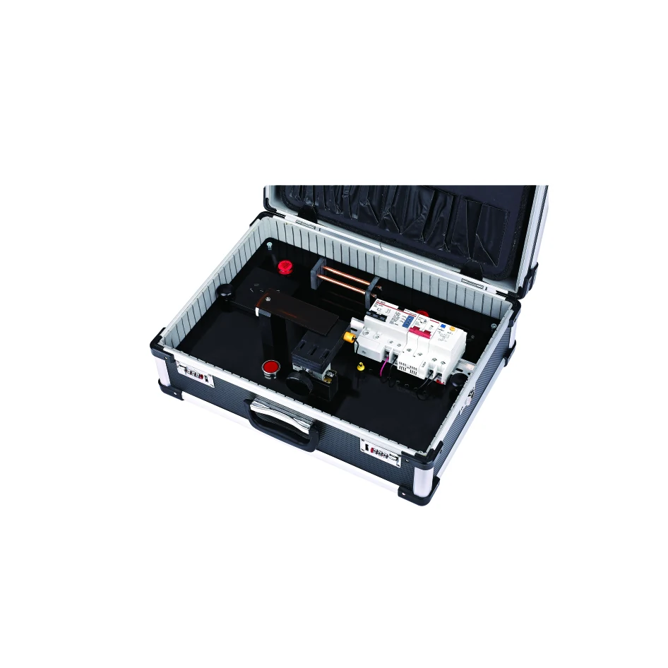 Arc Fault Electric Test Device in a senior suitcase with control knob and terminals visible