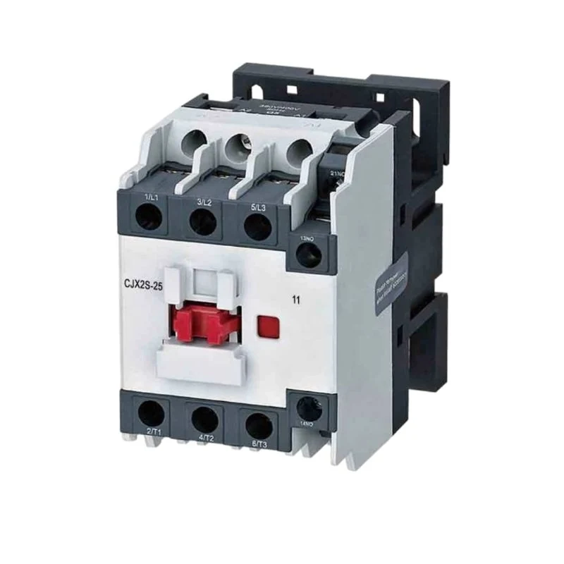 CJX2(LC1-D) AC contactor mounted on DIN rail with visible terminals and coil