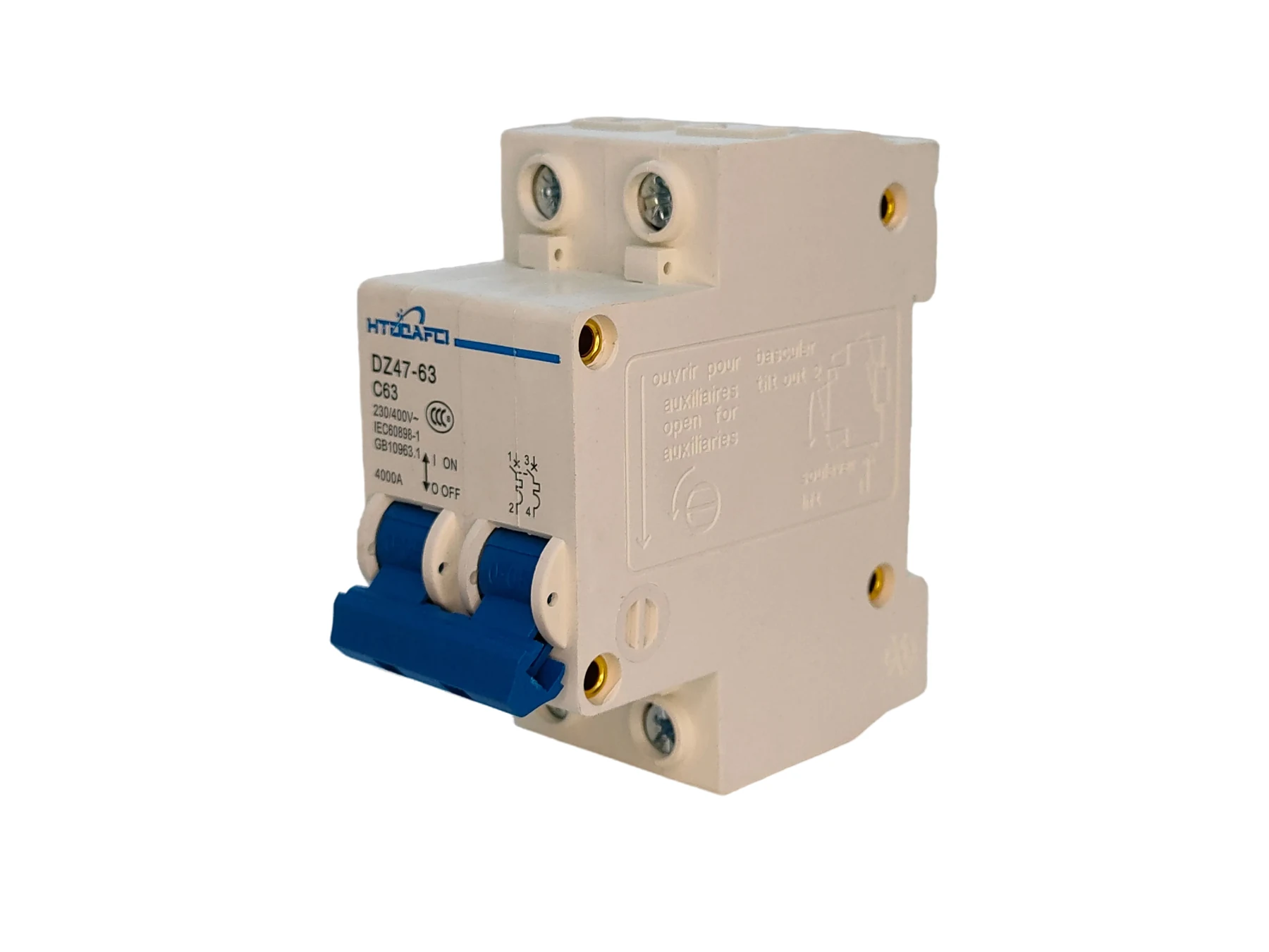 DZ47 2P Mini Circuit Breaker showing toggle handle and terminals