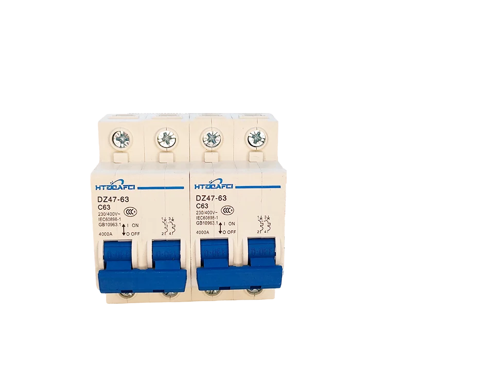 DZ47 2P Mini Circuit Breaker on DIN rail front view