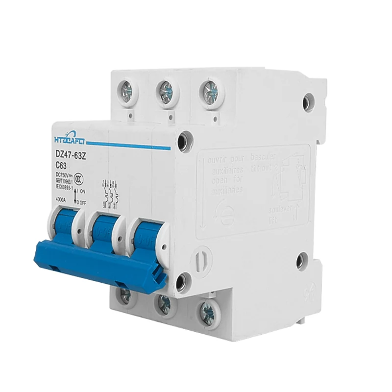 DZ47Z-63 3P DC MCB on DIN rail front view