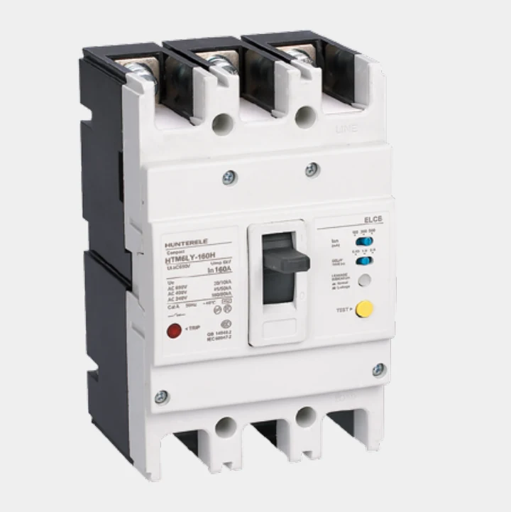 3P earth leakage MCCB on DIN rail front view